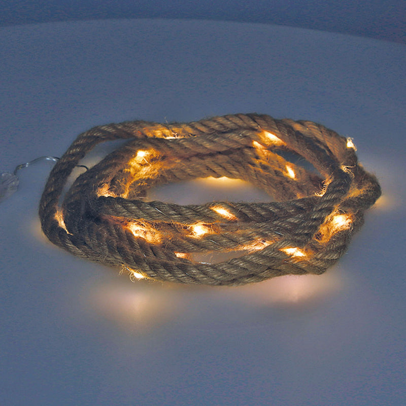 Fixed Battery Operated Garland 30 MicroLEDs Jute Rope Warm White Light 3.03M