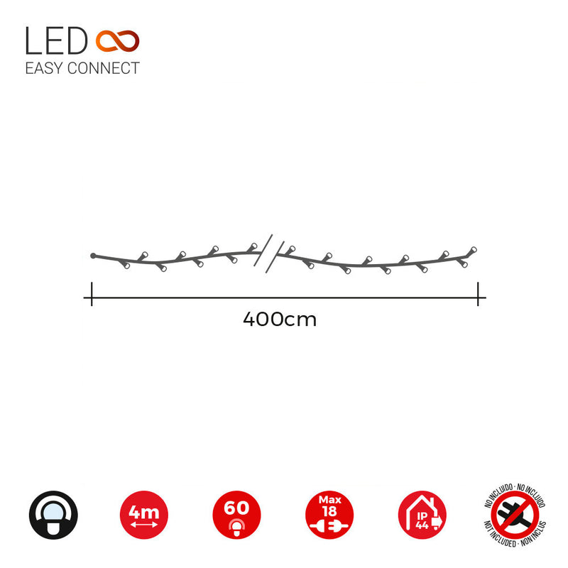 Guirnalda  Easy-Connect 4M 60 Leds Blanco Frio Ip44 30V (Ip44 Interior-Exterior) Edm Total 1,08W