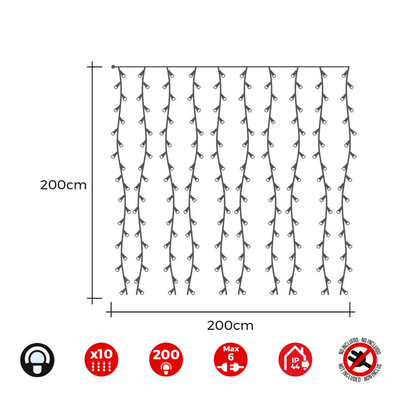 Easy-Connect Curtain 2X2M 10 Strips 200 Leds Cold White 30V (Indoor-Outdoor) Edm Total 3.2W