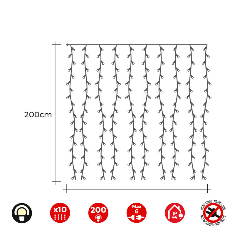 Easy-Connect Curtain 2X2M 10 Strips 200 Warm White Leds 30V (Indoor-Outdoor) Edm Total 3.2W