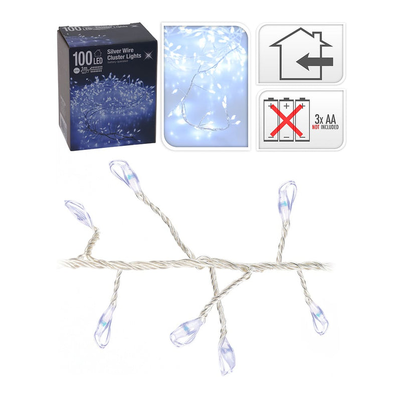 Battery Operated Thorn Type Fixed Garland 100 Cool White LEDs 1.5M