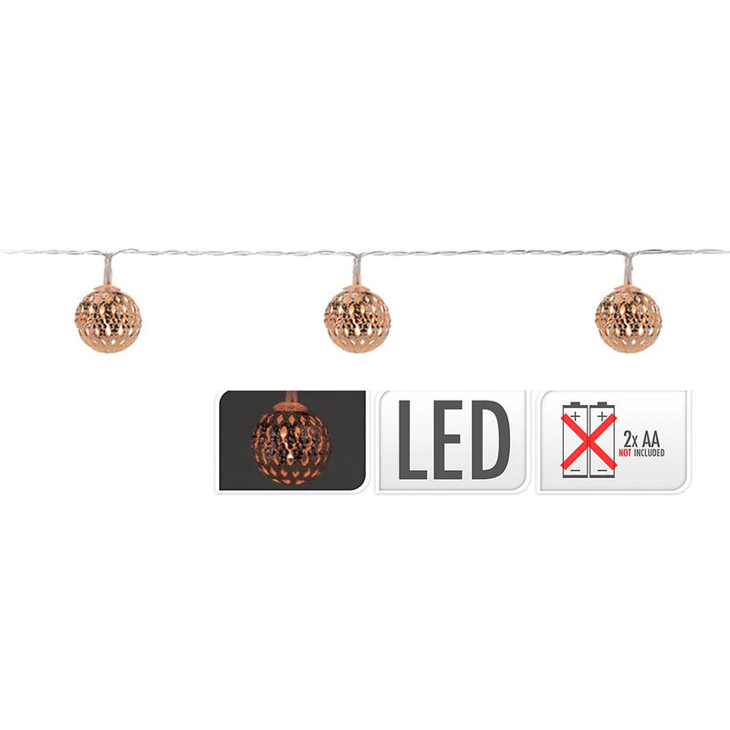 Guirnalda A Pilas Fija 10 Leds Con Bolas Color Cobre Luz Blanco Calido 1,3M