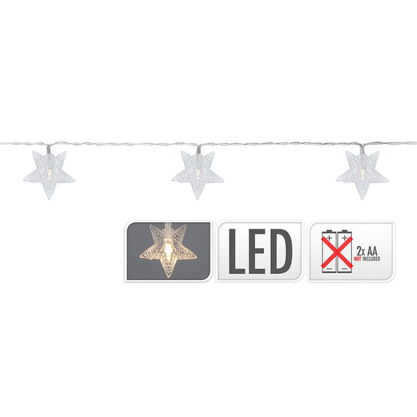 Fixed Battery Operated Garland 10 LEDs With Stars Cold White Light 1.3M