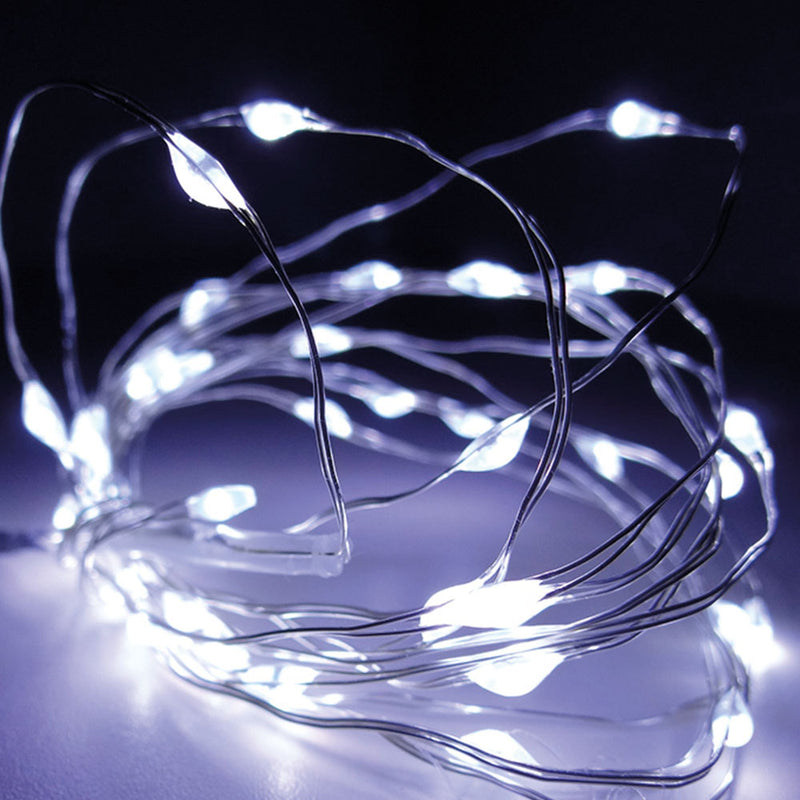 Fixed Battery Operated Garland 40 LEDs Silver Wire Cable Cold White Light 2.20M