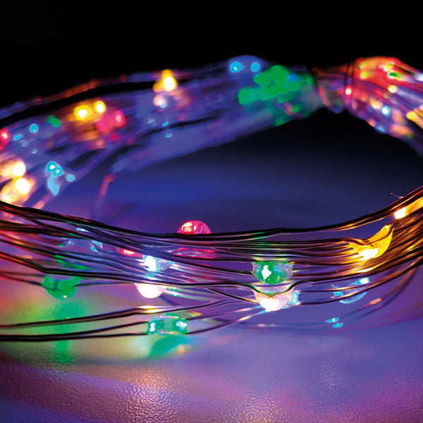 Guirnalda A Pilas Fija 40 Leds Cable Alambre Plateado Luz Multicolor 2,20M