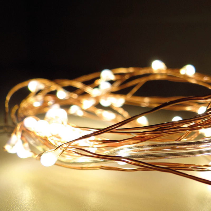 Fixed Battery Operated Garland 40 LEDs Copper Wire Cable Warm White Light 2.20M