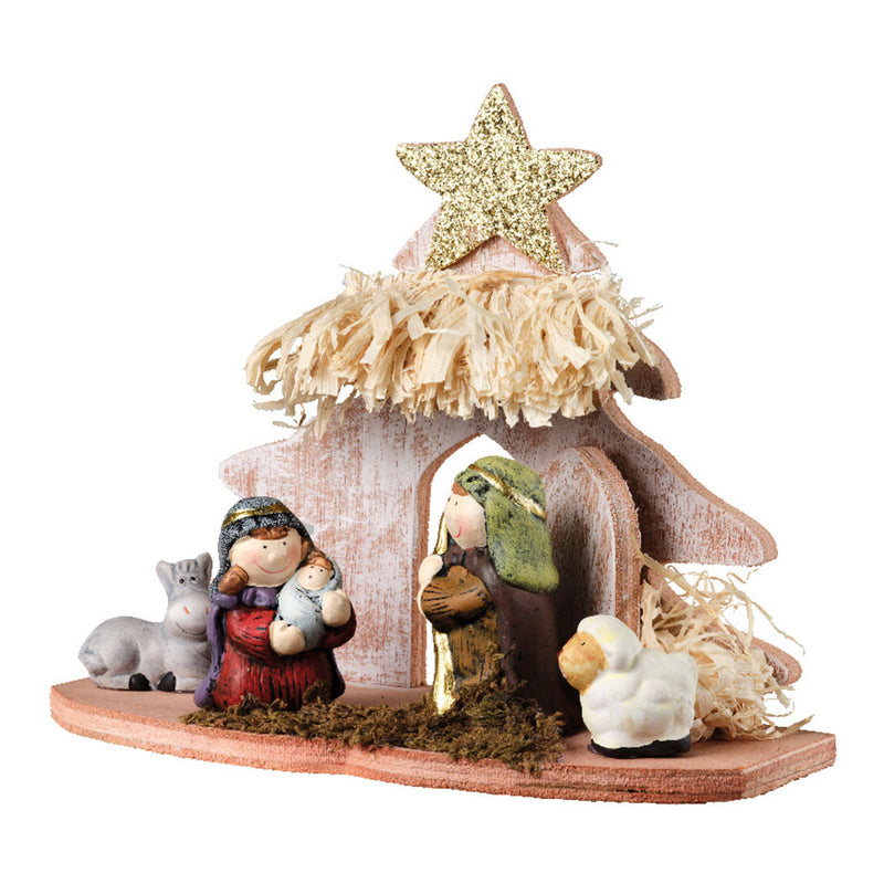 Nativity Scene With 5 Figures And Stable 15X8X13Cm