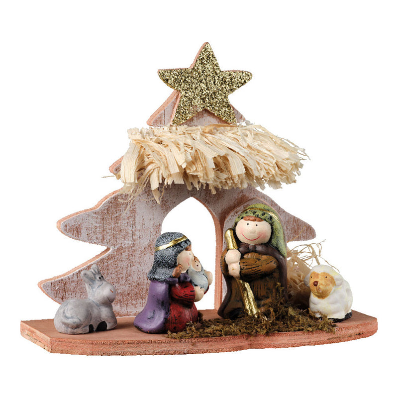 Nativity Scene With 5 Figures And Stable 15X8X13Cm