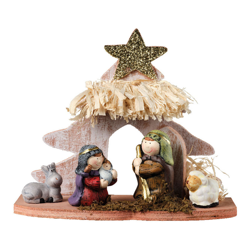 Nativity Scene With 5 Figures And Stable 15X8X13Cm