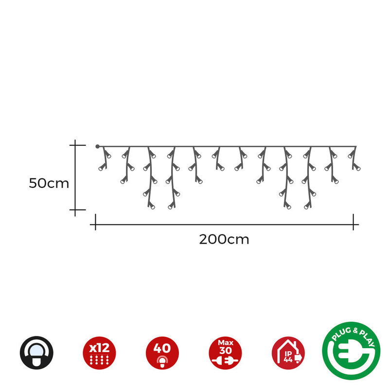 Icicle Curtain With Easy-Connect Programmer 2X0.5M 12 Strips 40 Leds Cold White Edm