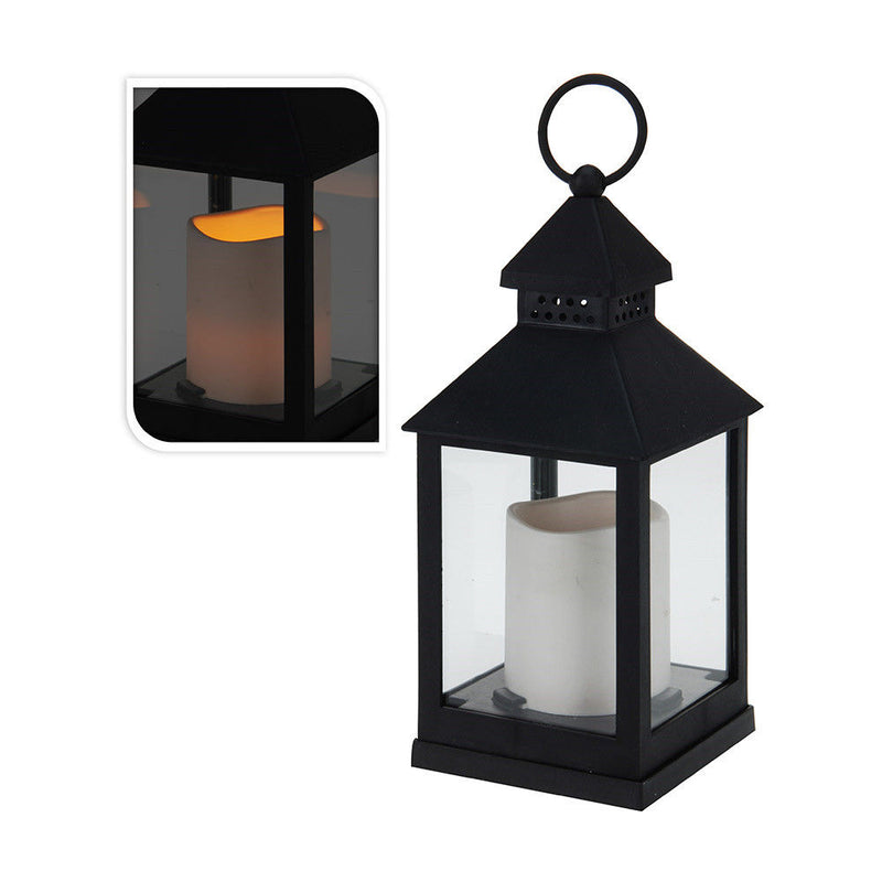 Farol Con Vela De Led Negro 10, 5X10, 5X23Cm