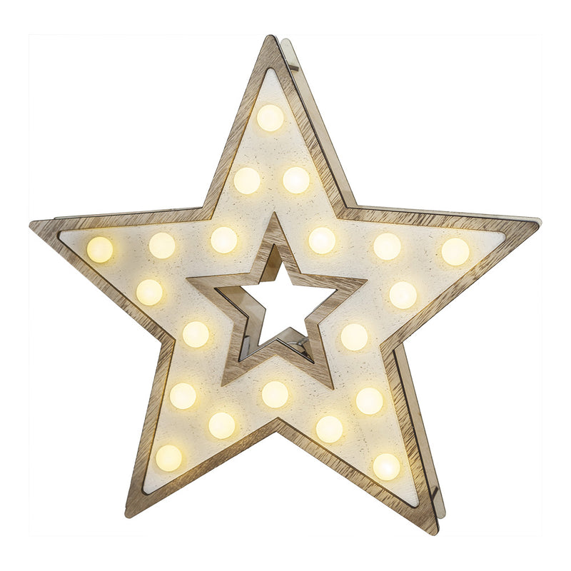 Estrella De Madera A Pilas 20 Leds 25,5X27,2Cm 3Xaa