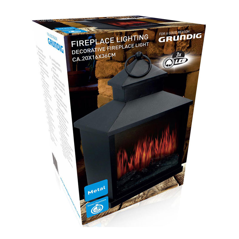 Farol Grundig Efecto Chimenea 3 Leds Metal 20X16X36Cm