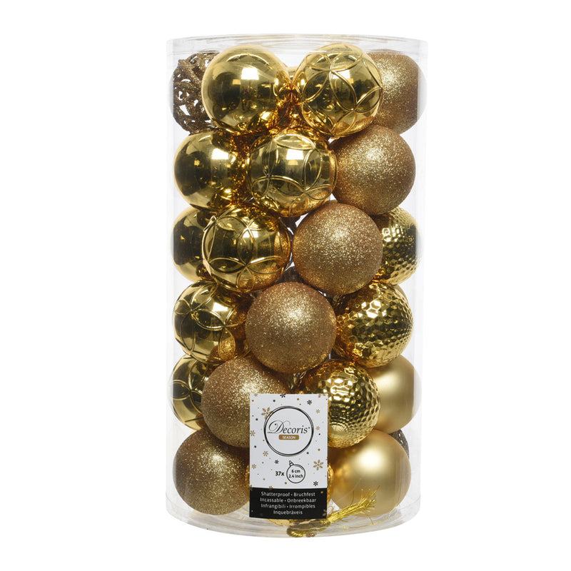 Tube with 37 decorative golden balls for Christmas tree Ø6 cm