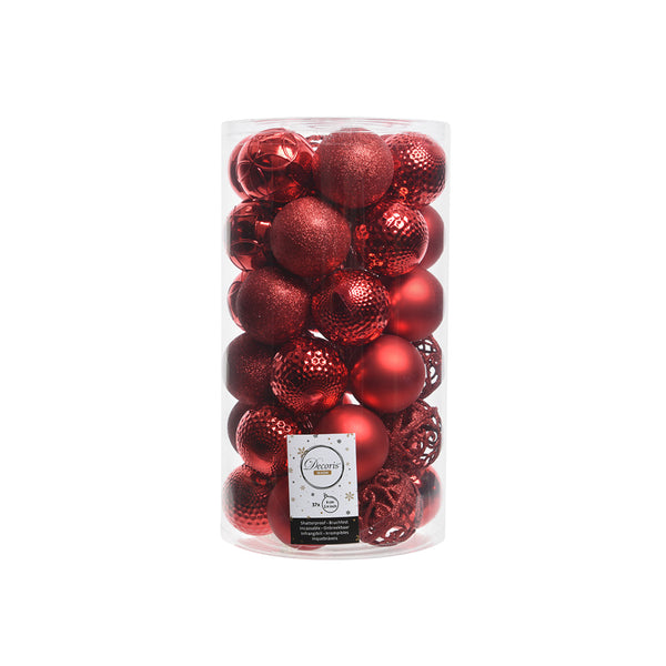 Tube with 37 decorative red balls for Christmas tree Ø6 cm