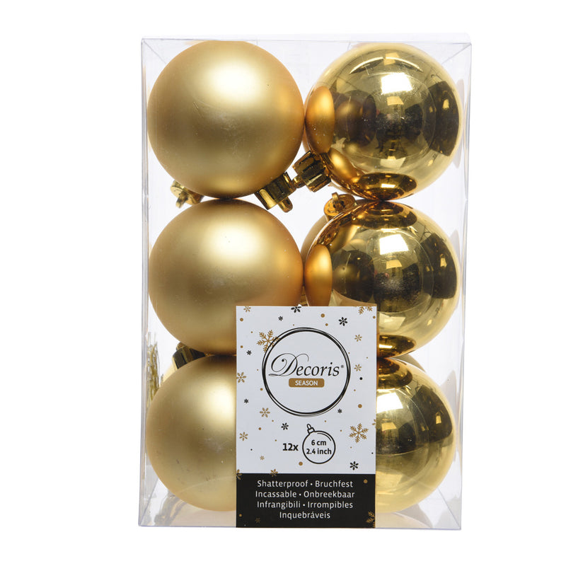 Box of 12 decorative golden balls for Christmas tree Ø6 cm