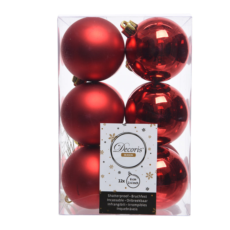 Box of 12 Red Decorative Balls for Christmas Tree Ø6cm