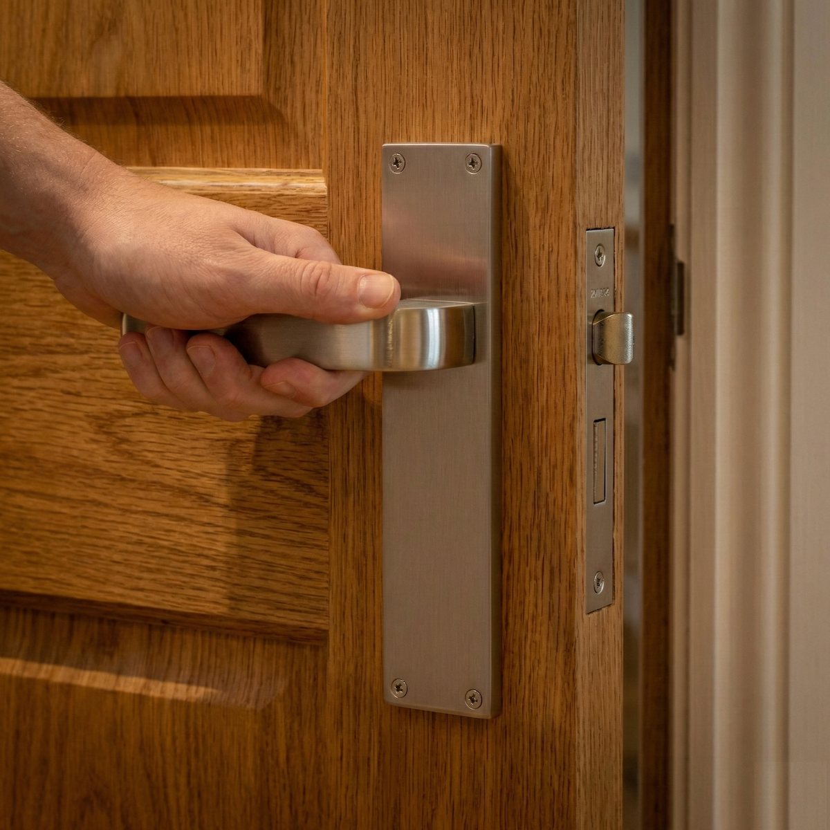 Manilla modelo '710' de zamak con placa rectangular acabado níquel satinado para puertas