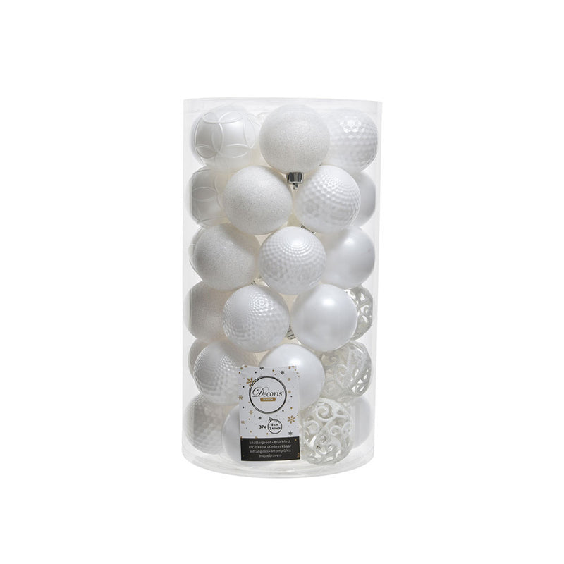 Tube with 37 white decorative balls for Christmas tree Ø6cm