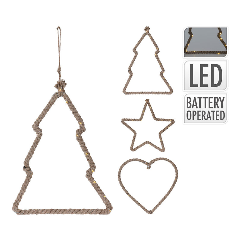 Christmas Jute Decorations With Led 22.5X1.5X28Cm/25X1.5X25Cm/25X1.5X24Cm Assorted Colors/Models