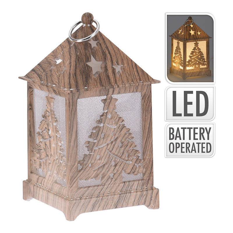 Carved Wood Effect Led Lantern 6.5x6.5x12cm Assorted Colors/Models