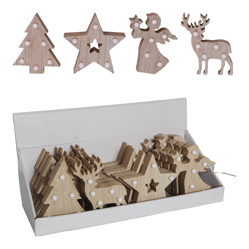 Decorative Wooden Figure Christmas Motifs With Led 10x3x13cm Assorted Colors / Models