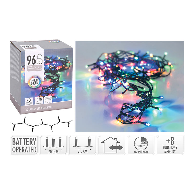 Multifunction Battery Operated Garland 96 LEDs Black Cable Multicolor Light 7.5M