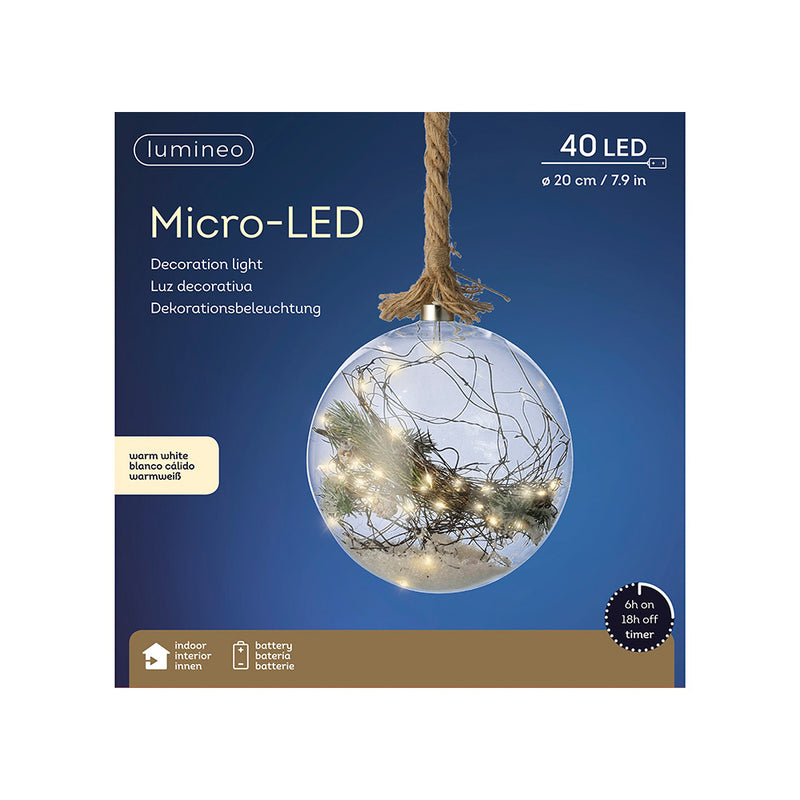 Bombilla Cristal 40 Microleds Con Cuerda Luz Blanco Calido 40 Lm  Ø20X80Cm