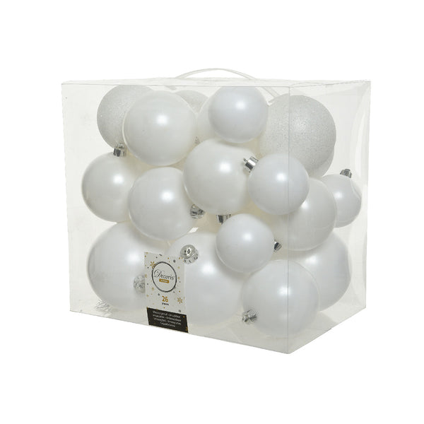 Box of 26 White Balls Various Sizes Ø6cm/Ø8cm/Ø10cm