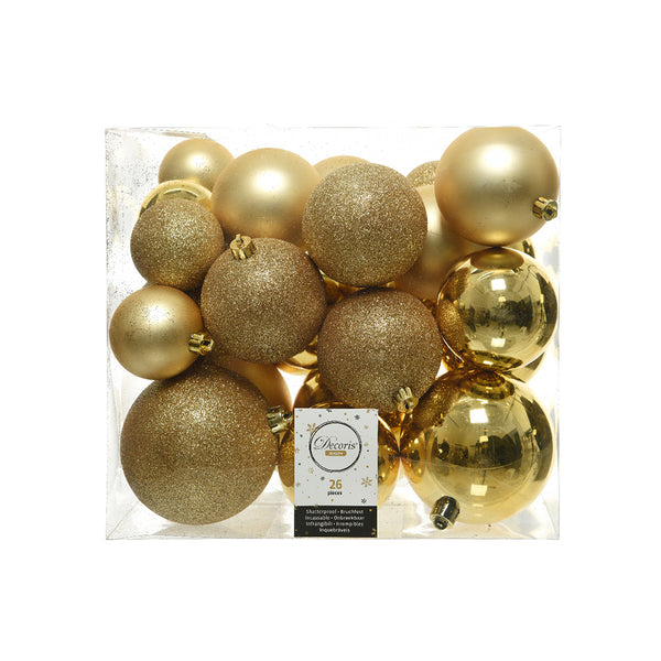 Box of 26 Golden Balls Various Sizes Ø6Cm/Ø8Cm/Ø10Cm