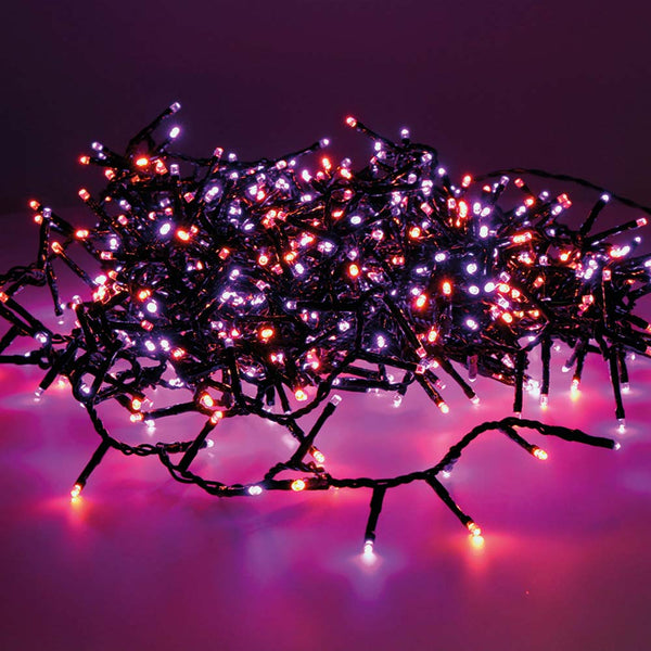 Guirnalda Led Compact Parpadeante Exterior Morado Y Naranja 16M 500 Leds Cable Negro