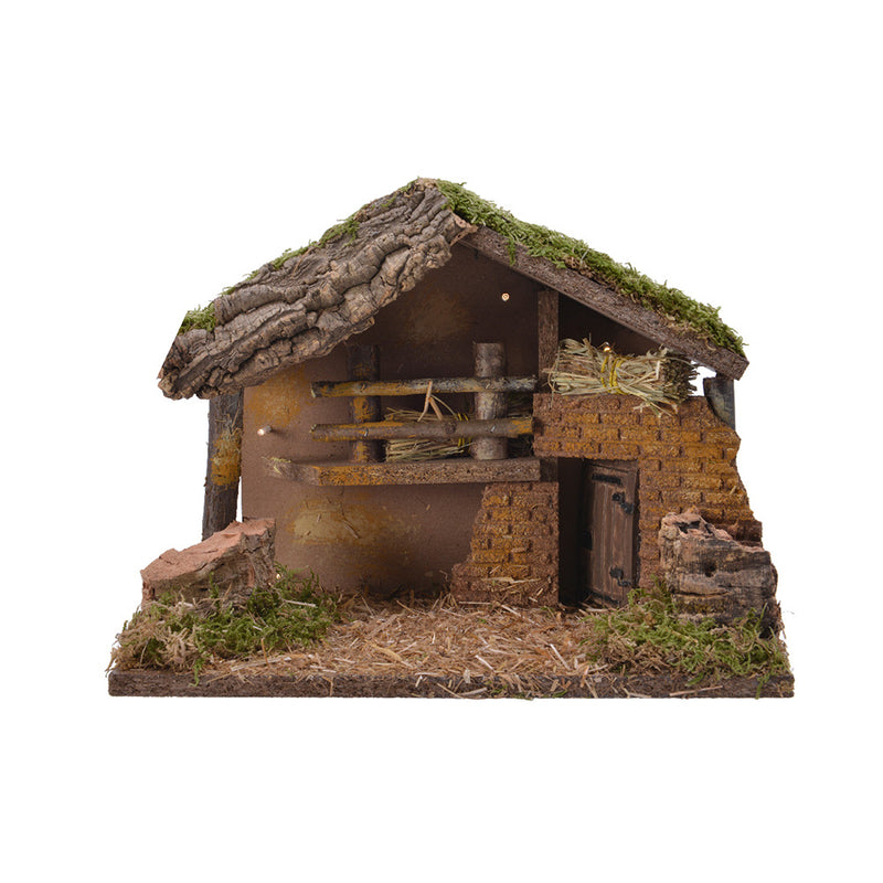 House for Nativity Scene with LED and Moss 32x16x24cm