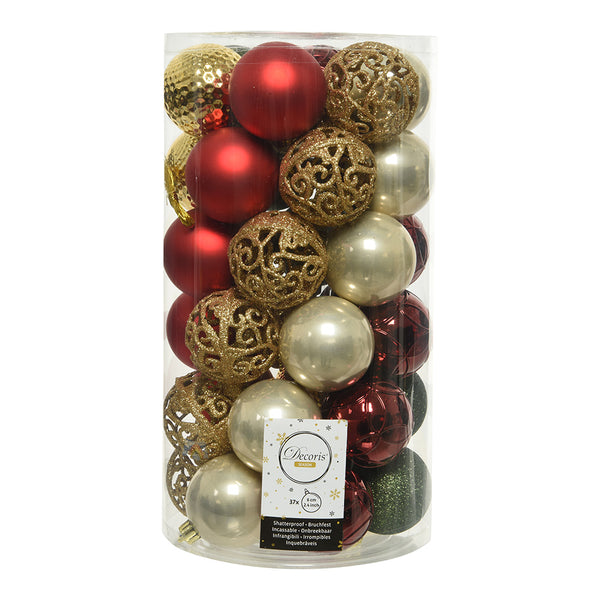 Pack of 37 Decorative Balls Assorted Colors Gold and Red Ø6Cm