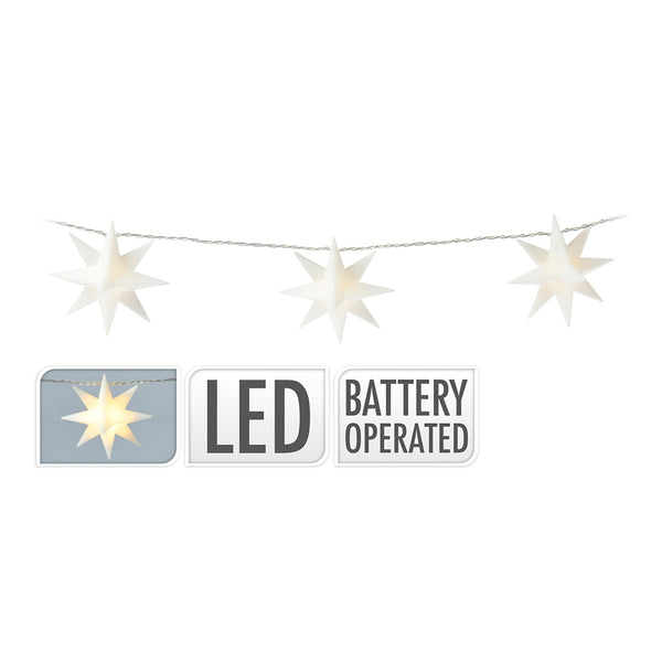 Fixed Battery Operated Garland 10 LEDs Decorative Stars Ø8Cm Warm White Light 1.8M Assorted Colors / Models