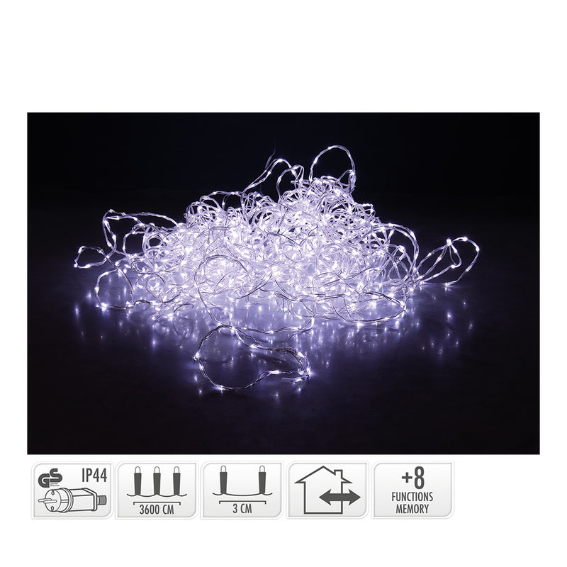 Soft Wire Garland 1200 Cold White LEDs 8 Functions 39M