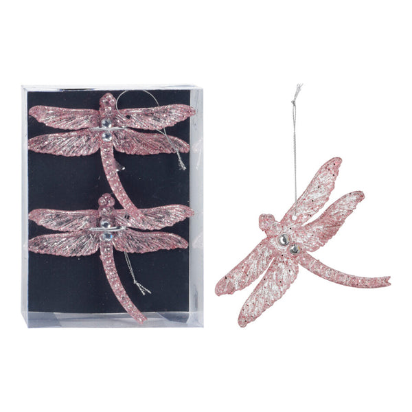 Set of 2, Pink Shiny Dragonfly Hanging Decoration 10x1x17cm