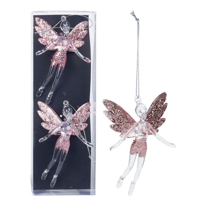 Set of 2 units, Pink Shiny Angel Hanging Decoration 8x3x13cm