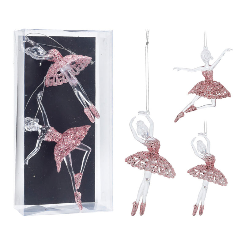 Set of 2, Pink Shiny Ballerina Hanging Decoration 7x3x15cm