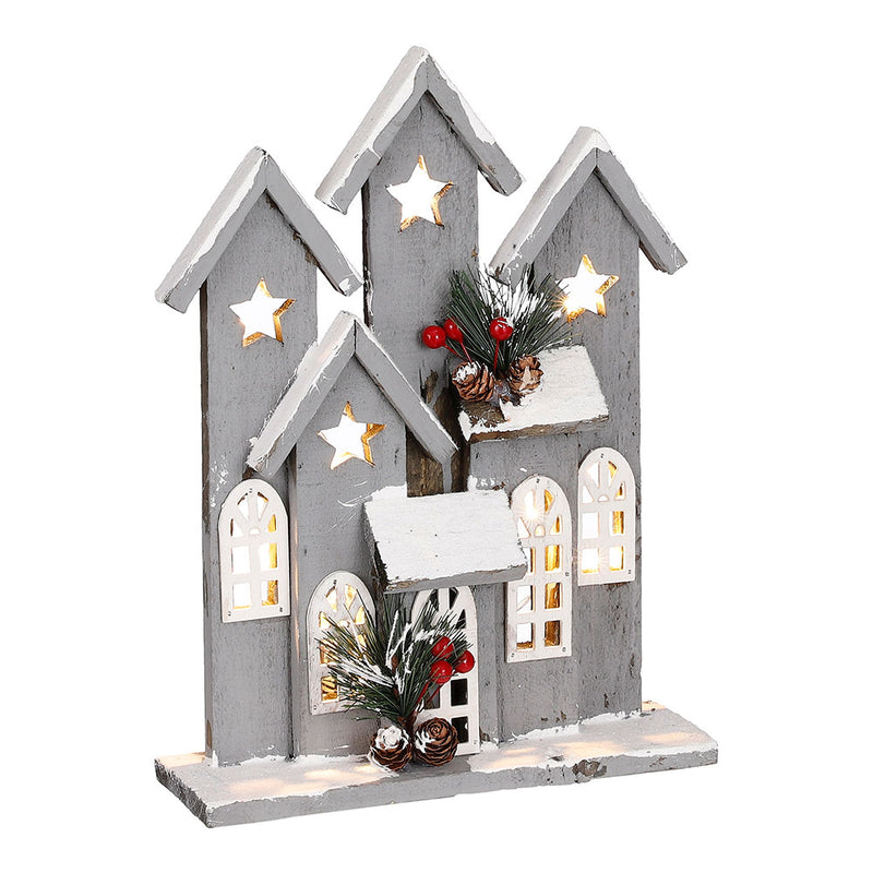 Decorative Christmas Grey House With 10 LEDs