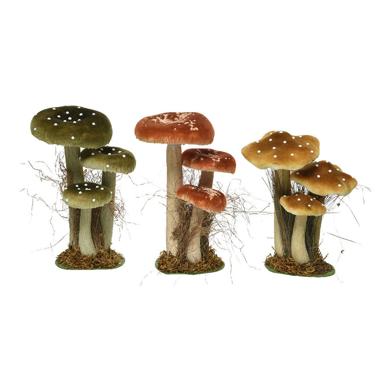 Set of 3 Mushrooms on Moss 14x18x26cm Assorted Colors/Models