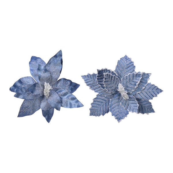 Blue Poinsettia Made Of Frozen Effect Polyester Ø34X6Cm Assorted Colors/Models