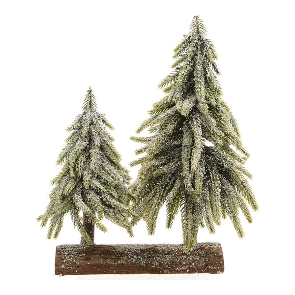 Set of Two Mini Trees on a Wooden Base 28x16x28cm