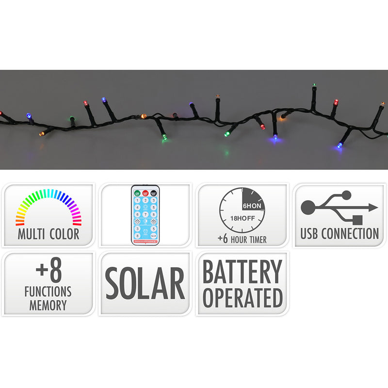 Led Garland, 400 LEDs, 8 Multicolor Flashing Functions, IP44, Solar. Basics