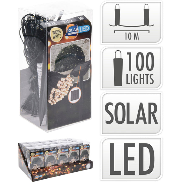 Guirnalda Led, Blanco Calido, 100 Leds, Solar, 10M.