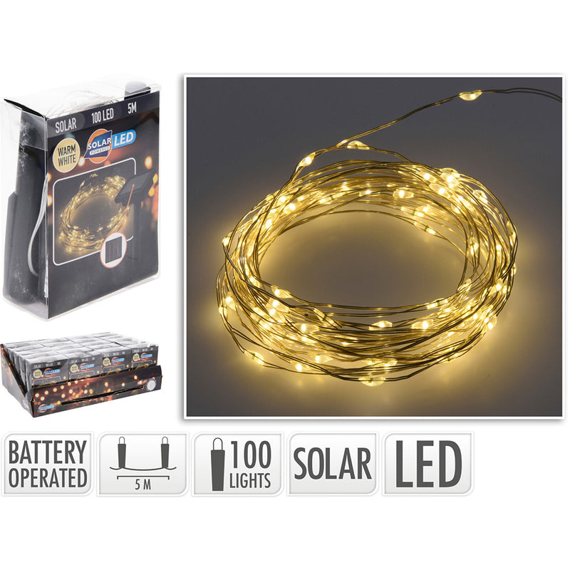 Guirnalda Micro Led, Blanco Calido, 100 Leds, Solar, 7M.