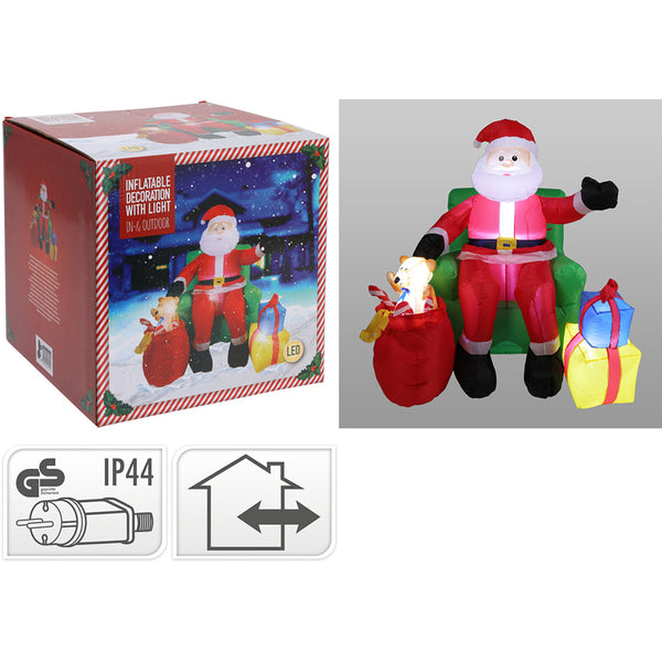 Inflatable Santa Sitting On Bench With Led, Ip44, 220V, 120Cm.