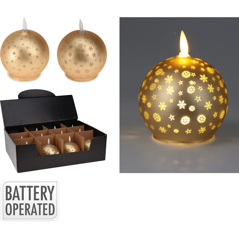 Christmas Ball LED Candle, Warm White, Gold. Basics