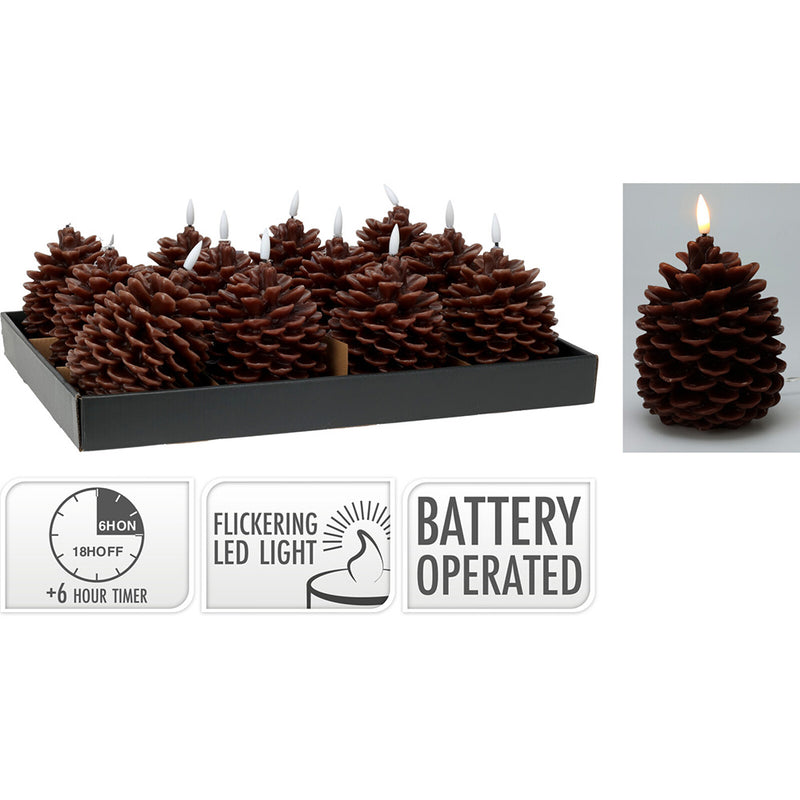 Pineapple Shaped Flame Effect LED Candle, Brown, 13cm.