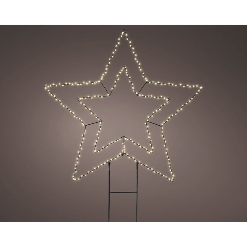 Adorno Led Estrella Doble Con Estaca 58X55Cm, Medida Estaca 25Cm, Medida Total 75Cm. Lumineo