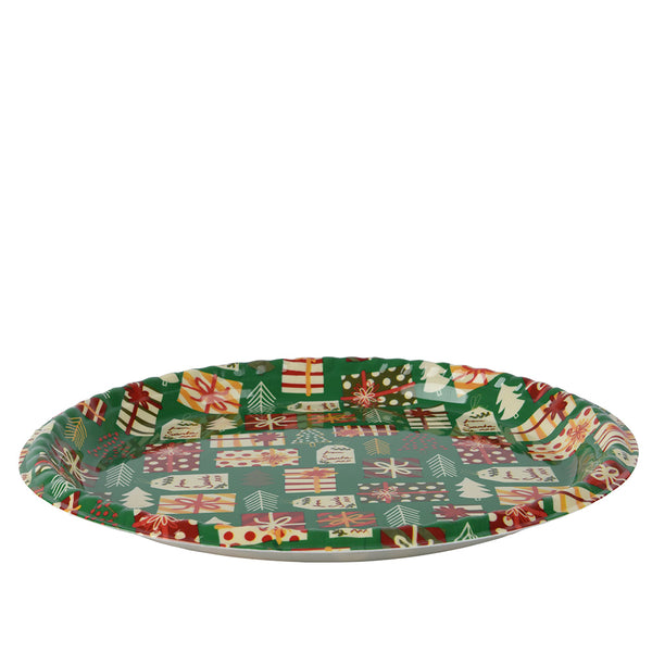 Green Christmas Round Tray with Christmas Motifs, Ø35.5 x 3 cm